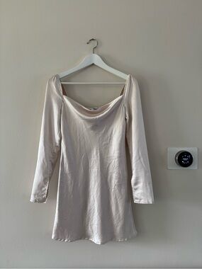 Princess Polly Long Sleeve Cowl Neck Dress in Cream